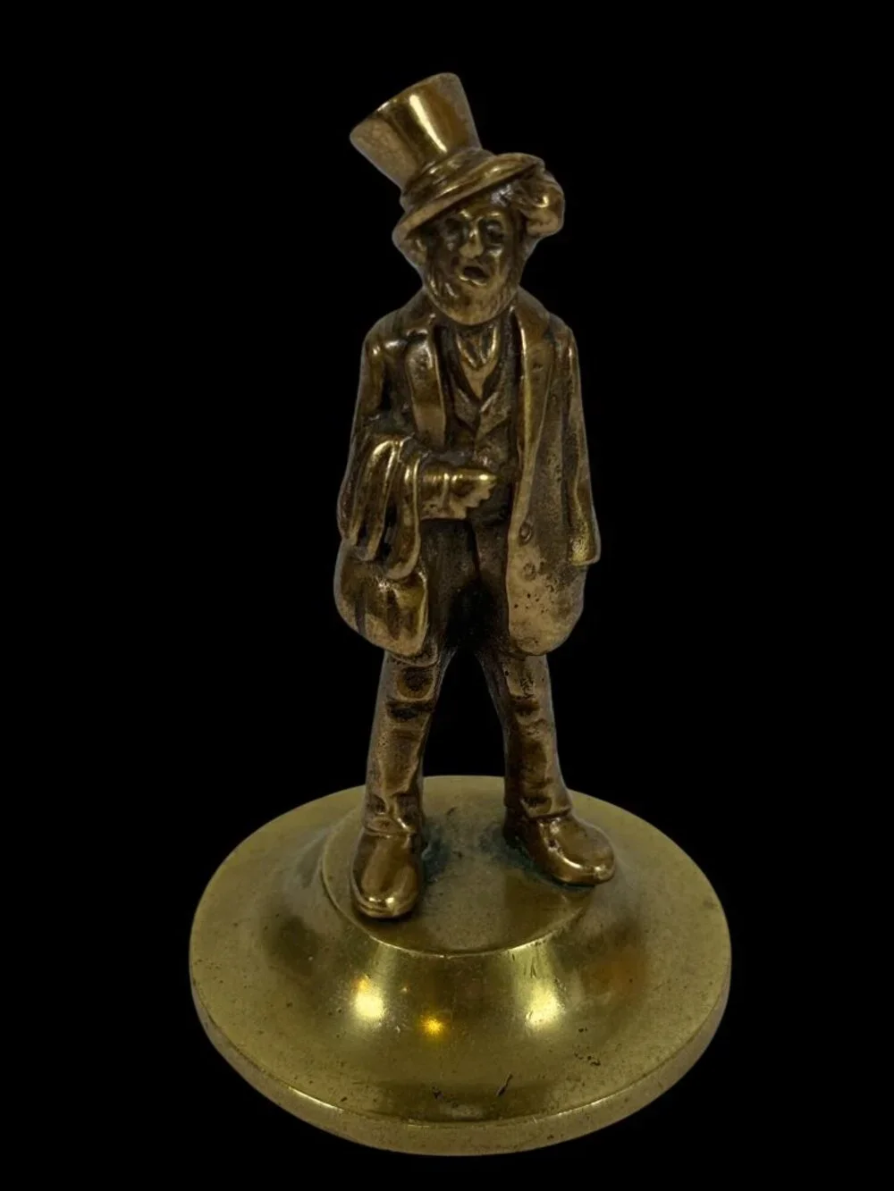 Vintage Brass Gentleman Figurine Top Hat Decor Statue Dickens? Trinket Shelf